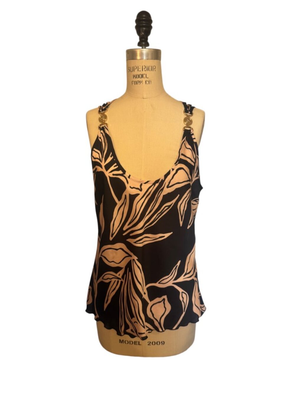Tash + Sophie Black Blush Floral Blouse Size L Rose Gold Hardware NWOT